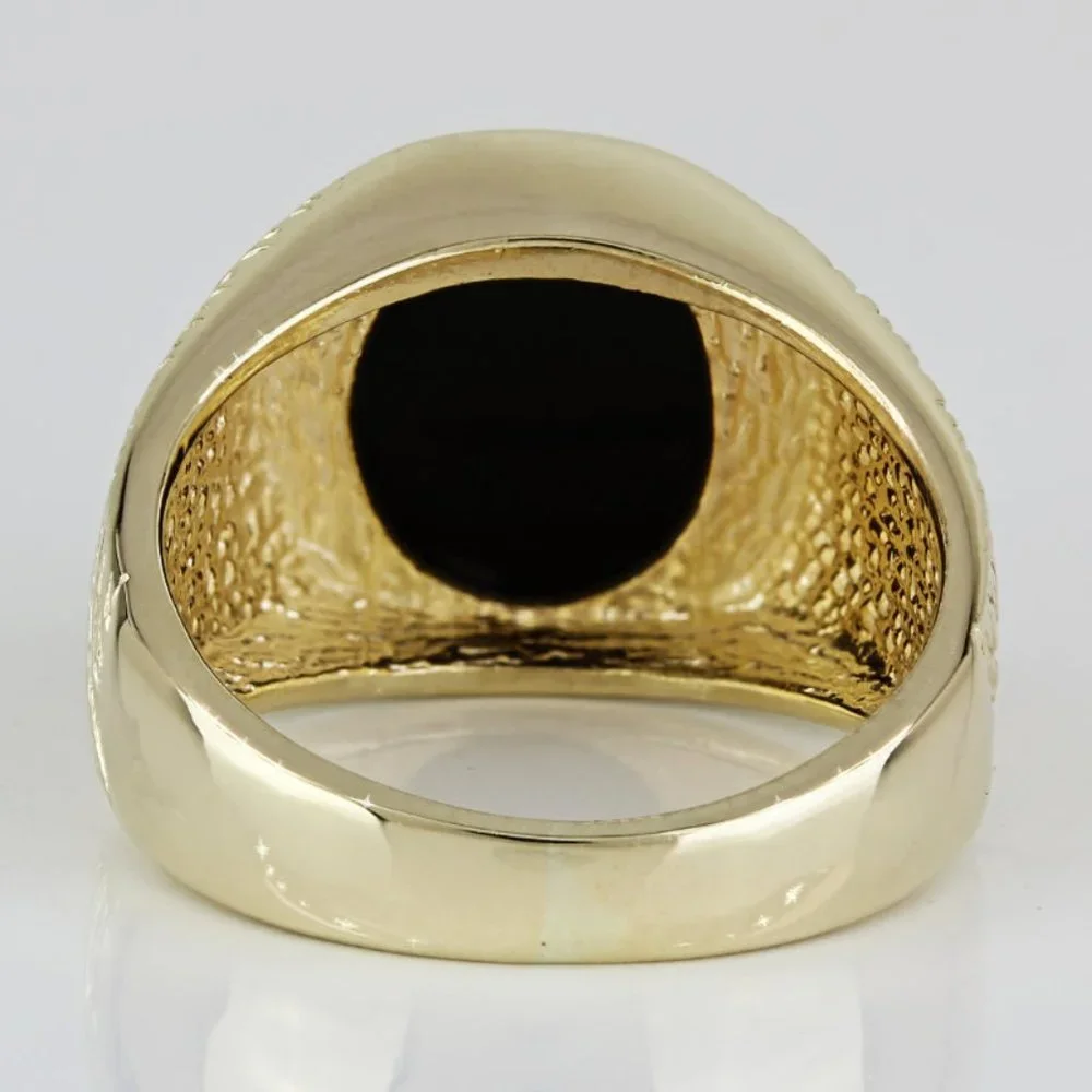 Vintage 14K Yellow Gold Oval Onyx Ripple Textured Anniversary Cocktail Ring - Picture 5 of 7